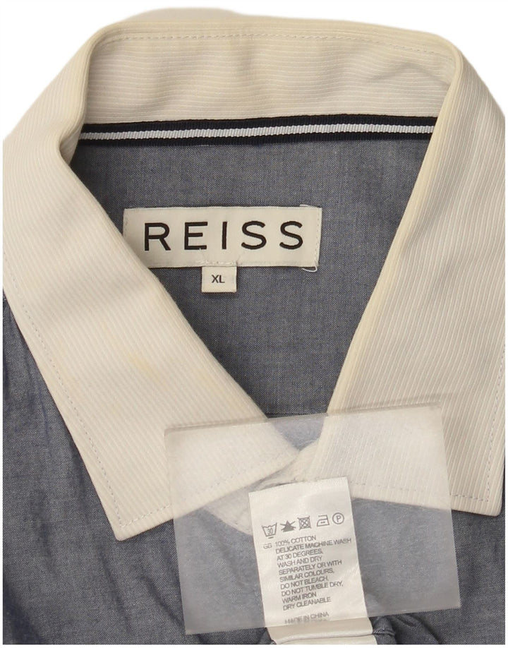 Reiss Herreskjorte XL Blå Colourblock Bomuld