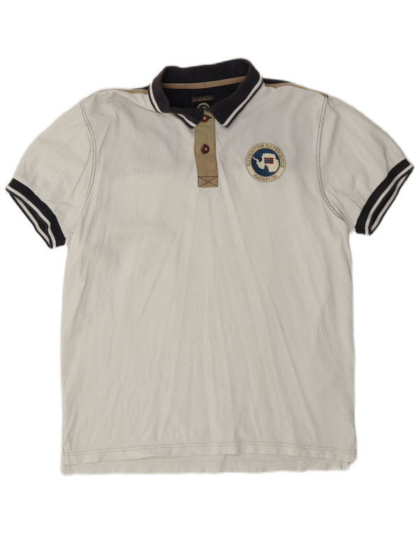 Napapijri Herre Geographic Graphic Rugby Polo Shirt XL Hvid Colourblock