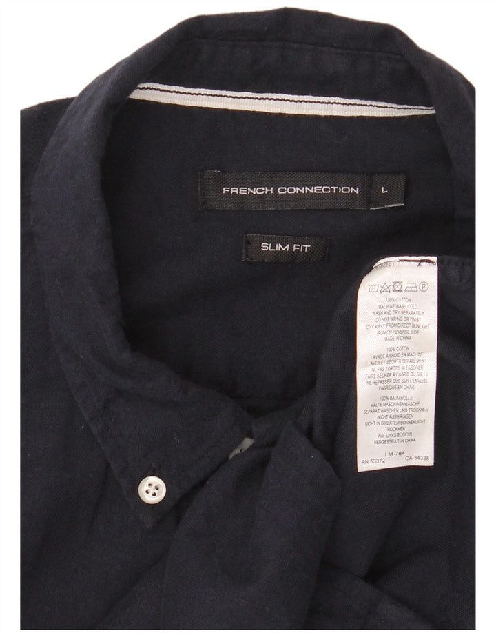 FRANSK FORBINDELSE Herre Slim Fit skjorte Stor marineblå bomuld