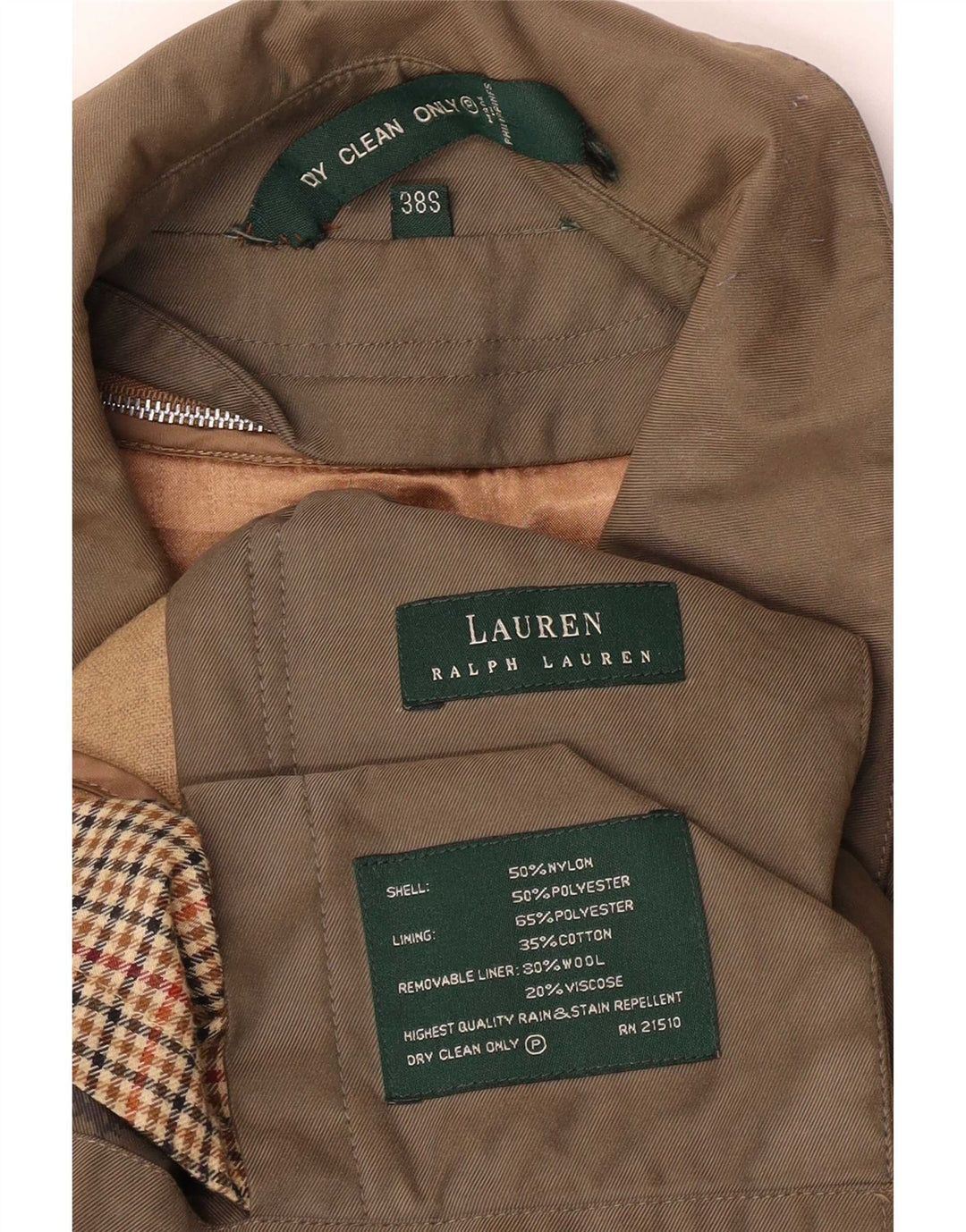 Ralph Lauren Herre Overfrakke UK 38 Medium Khaki Nylon