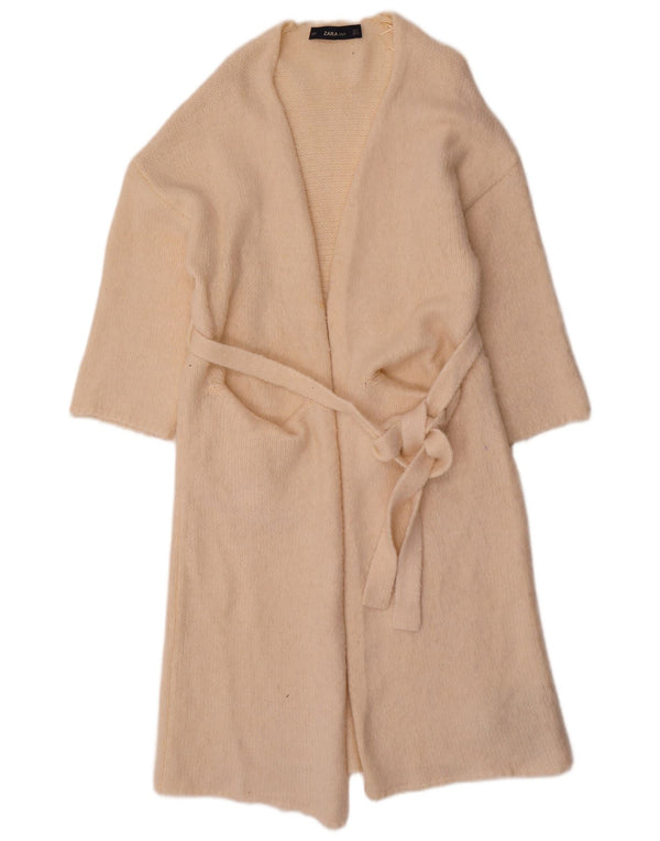 Zara Womens Longline 3/4-ærmet cardigantrøje UK 10 Small Beige