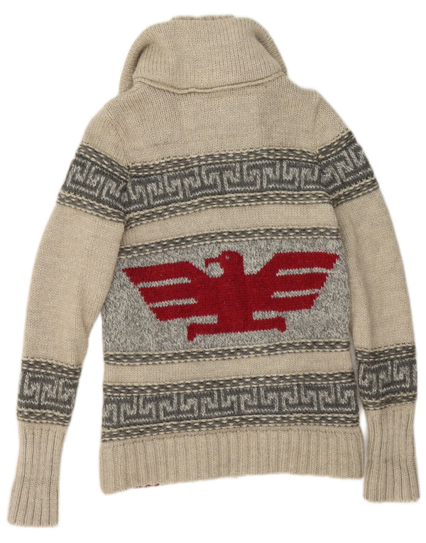 Superdry Mens Graphic Full Zip Cardigan Sweater Small Grey Geometric Wool