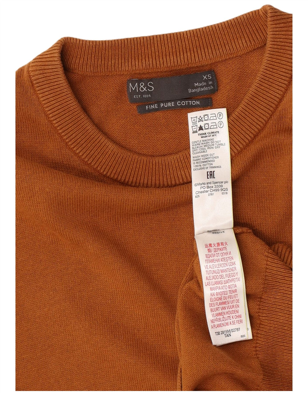 Marks & Spencer Herre sweater med rund hals XS Brun bomuld