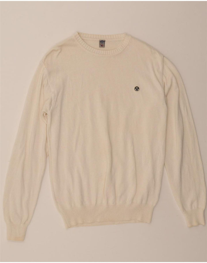 NORTH SAILS Mens Crew Neck Jumper Sweater Small White Cotton Vintage North Sails and Second-Hand North Sails from Messina Hembry 