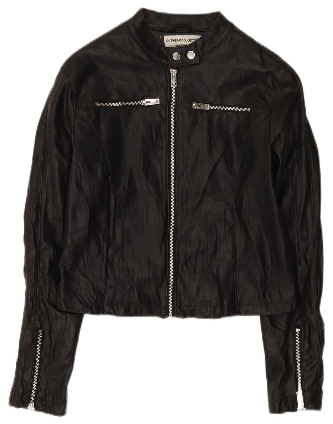 Terranova Womens Crop Biker-jakke i imiteret læder UK 10 Small Black