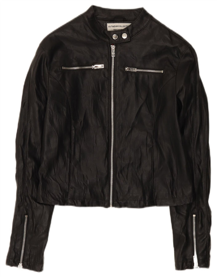Terranova Womens Crop Biker-jakke i imiteret læder UK 10 Small Black