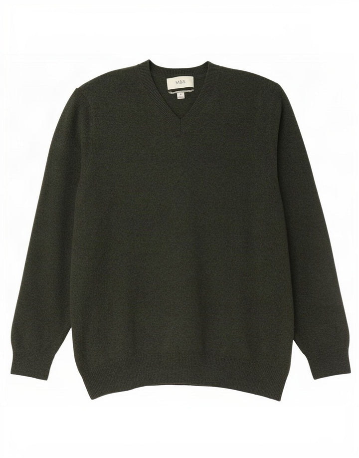 Marks & Spencer Herre V-hals sweater mellemgrøn uld