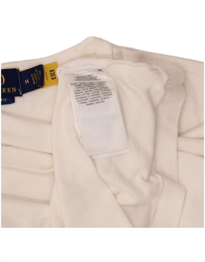 POLO RALPH LAUREN Herre Slim Fit Grafisk T-Shirt Top Medium Hvid Bomuld