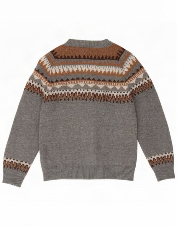 Vintage Dame Cardigan Sweater UK 16 Large Grey Fair Isle Polyester