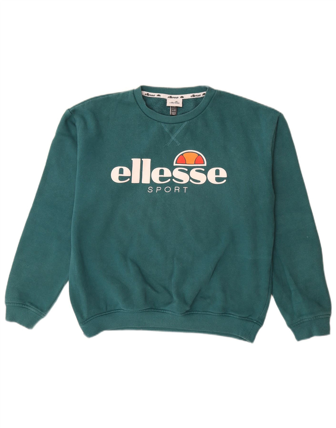 Ellesse Dame Grafisk Sweatshirt Jumper UK 12 Medium Grøn Bomuld