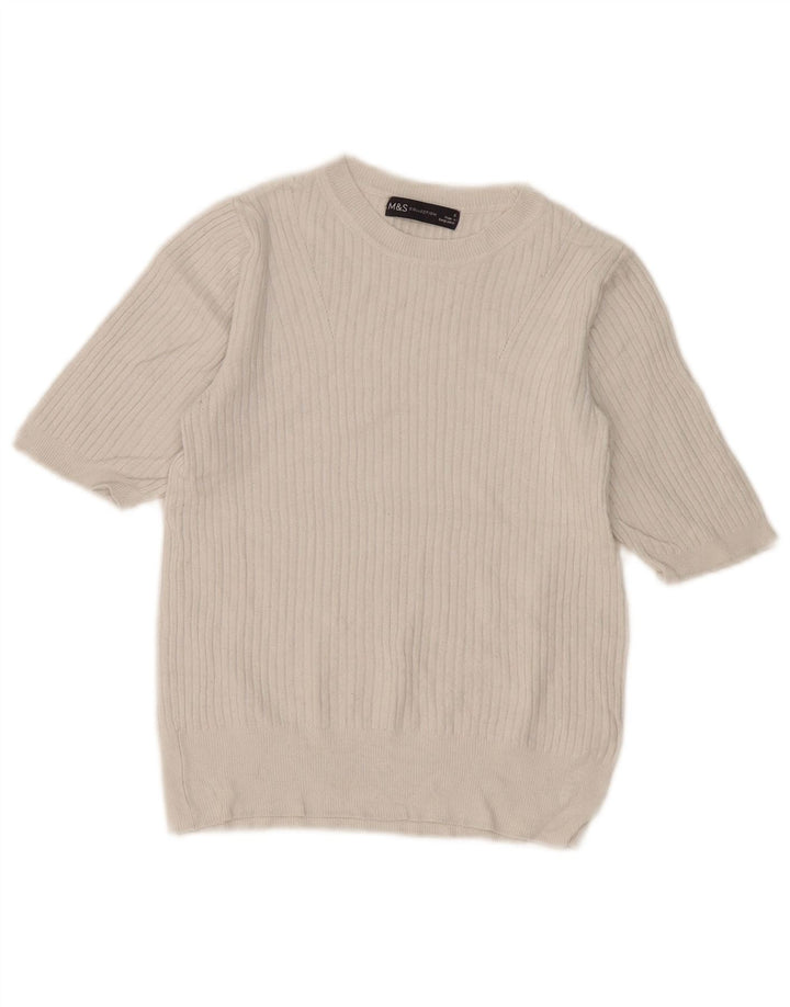 Marks & Spencer Dame Boat Neck Jumper Sweater UK 8 Small White