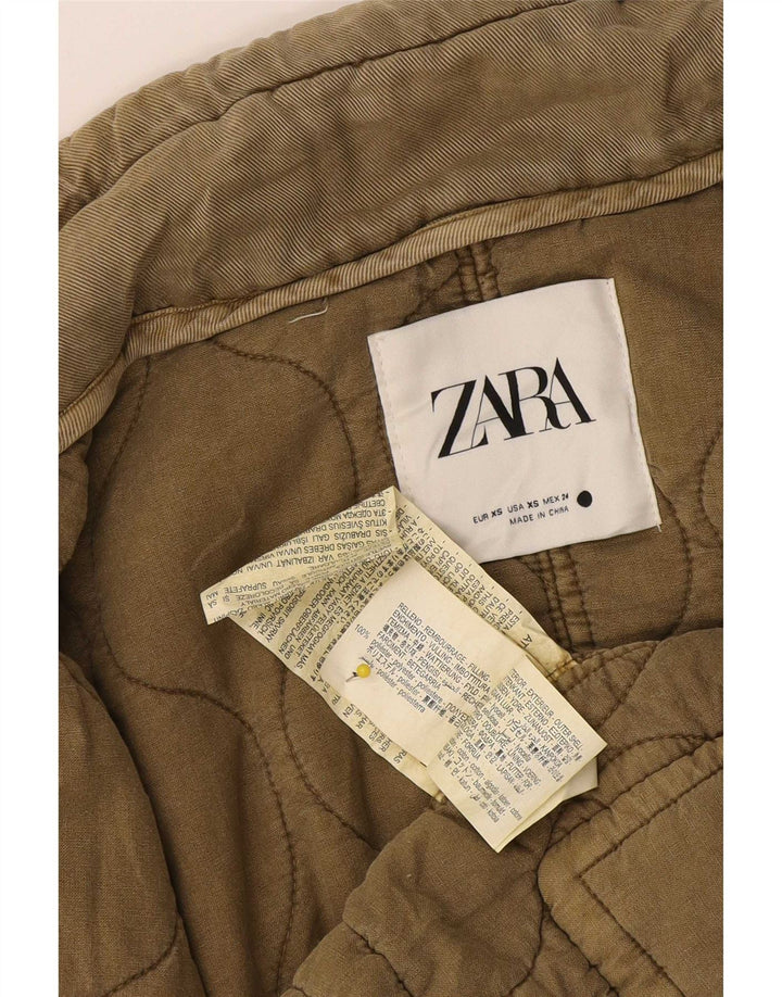 Zara Womens Oversized Quiltet Gilet UK 6 XS Khaki Polyester