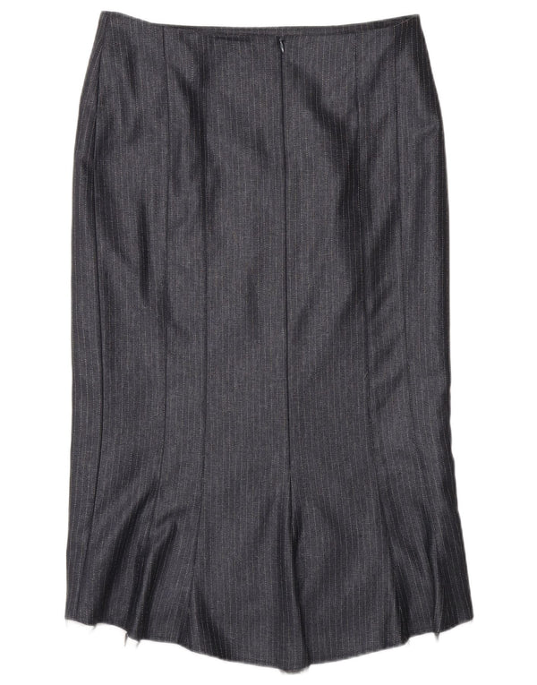 Vintage kvinders højtaljede midi-nederdel UK 12 Medium W30 Marineblå nålestribe