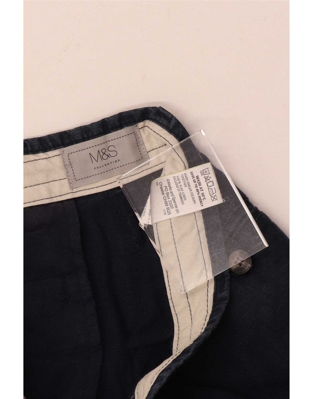 Marks & Spencer Herre Chino Shorts W30 Medium Navy Blue Linen