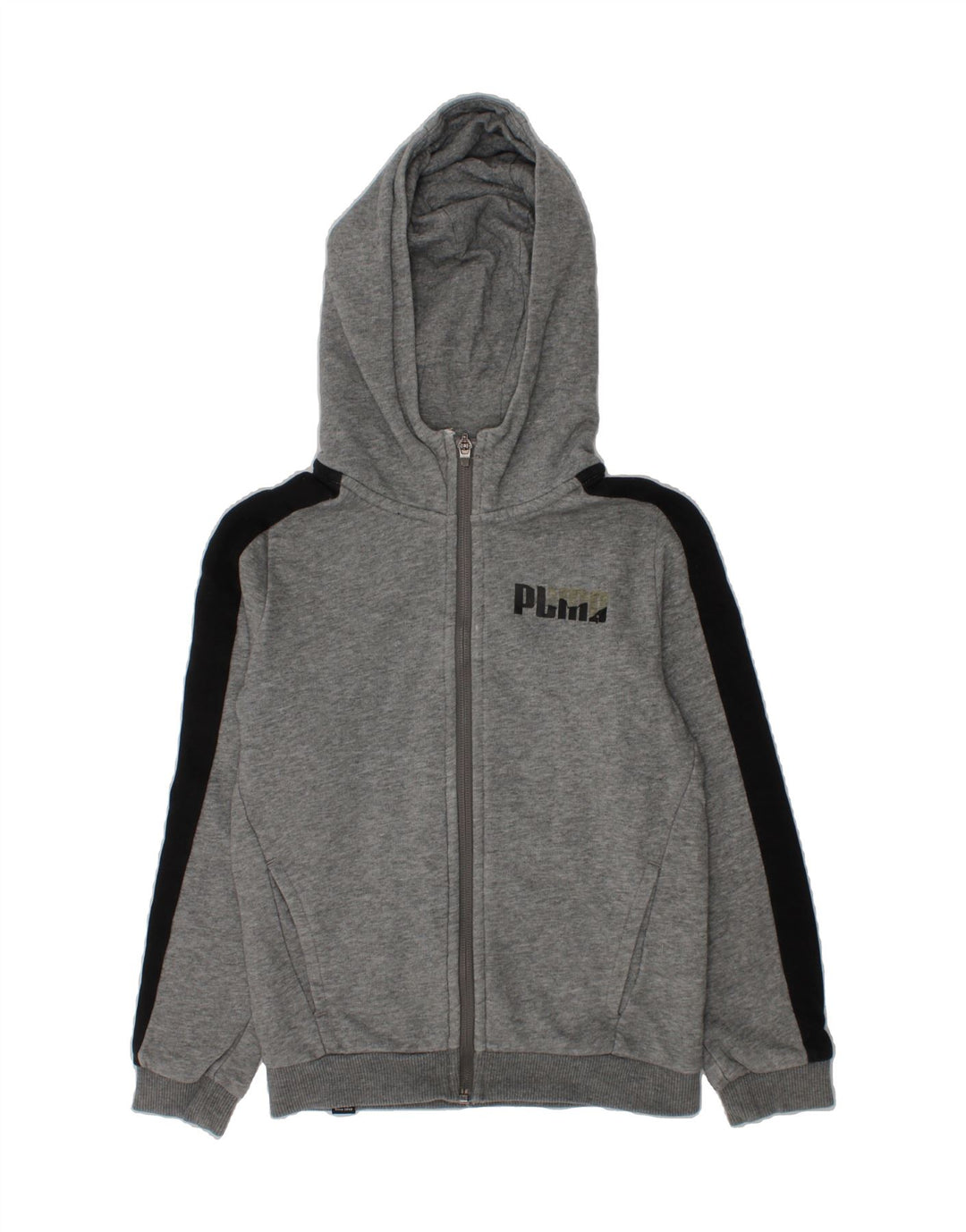PUMA Boys Graphic Zip Hoodie Sweater 7-8 Years Grey Colourblock Vintage Puma and Second-Hand Puma from Messina Hembry 