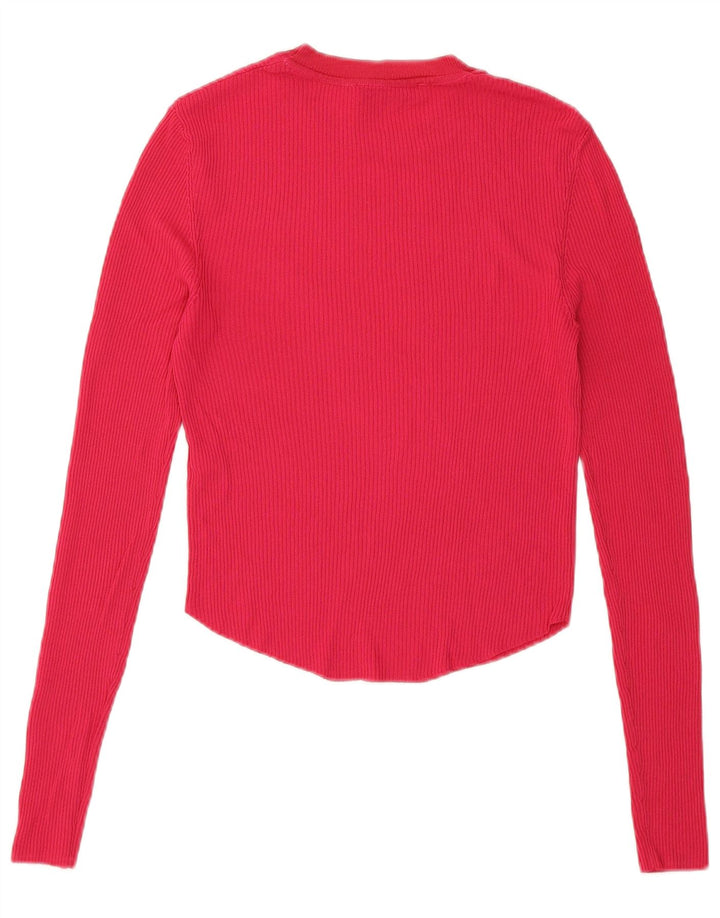 Zara Womens Crop Top Langærmet UK 8 Small Pink Viscose