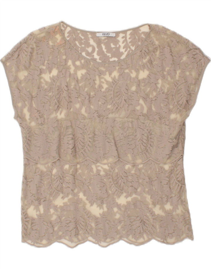 LIU JO Womens Blouse Top UK 14 Large Beige Floral Vintage Liu Jo and Second-Hand Liu Jo from Messina Hembry 