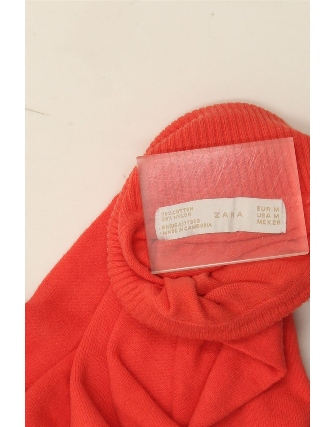 Zara Dame Crop Roll Neck Jumper Sweater UK 12 Medium Orange Bomuld