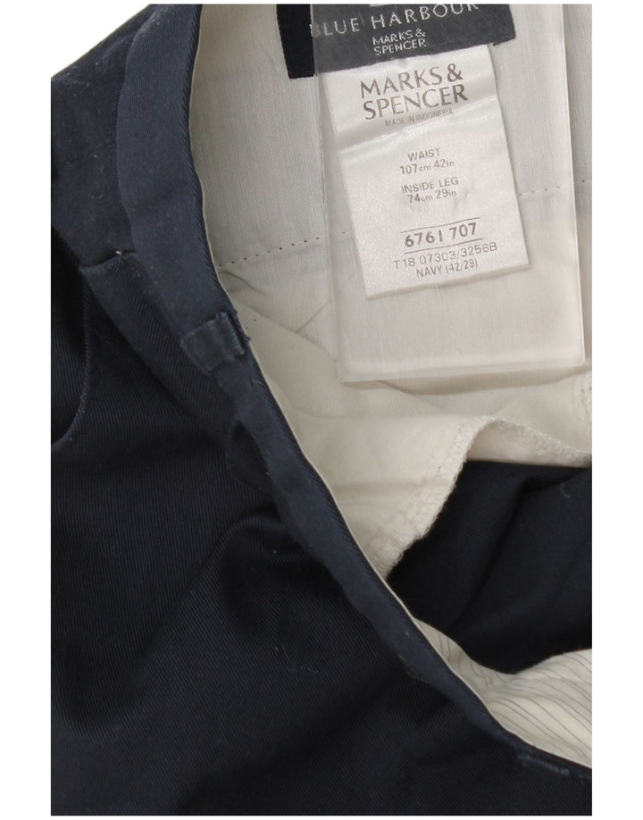 Marks & Spencer Herre tilspidsede jakkesætsbukser W42 L29 Marineblå polyester