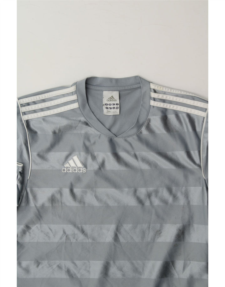 ADIDAS Mens T-Shirt Top Small Grey Striped Polyester Vintage Adidas and Second-Hand Adidas from Messina Hembry 