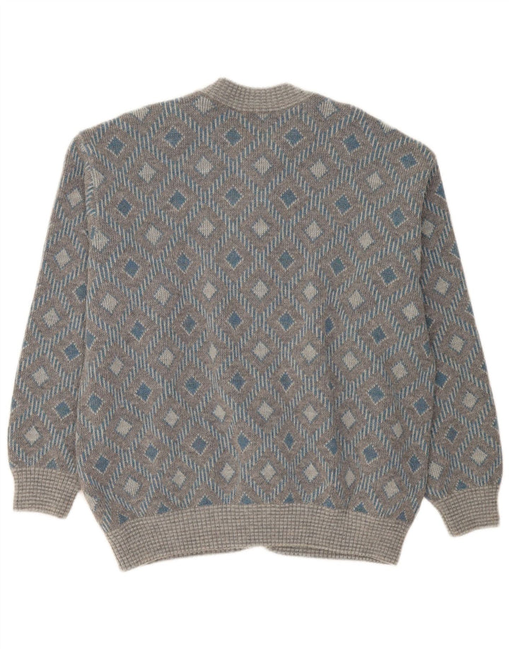 Vintage herre cardigan sweater XL Grå Geometrisk
