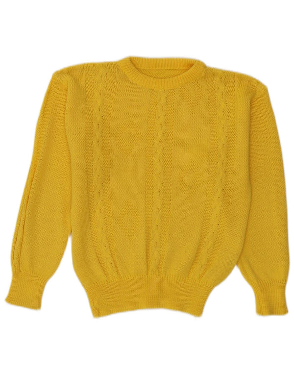 Vintage dame sweater med rund hals DK 10 lille gul bomuld