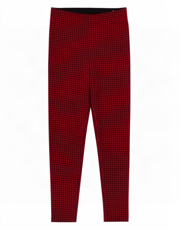 Zara Dame skinny cropped bukser Medium W28 L25 Rød Houndstooth Viscose
