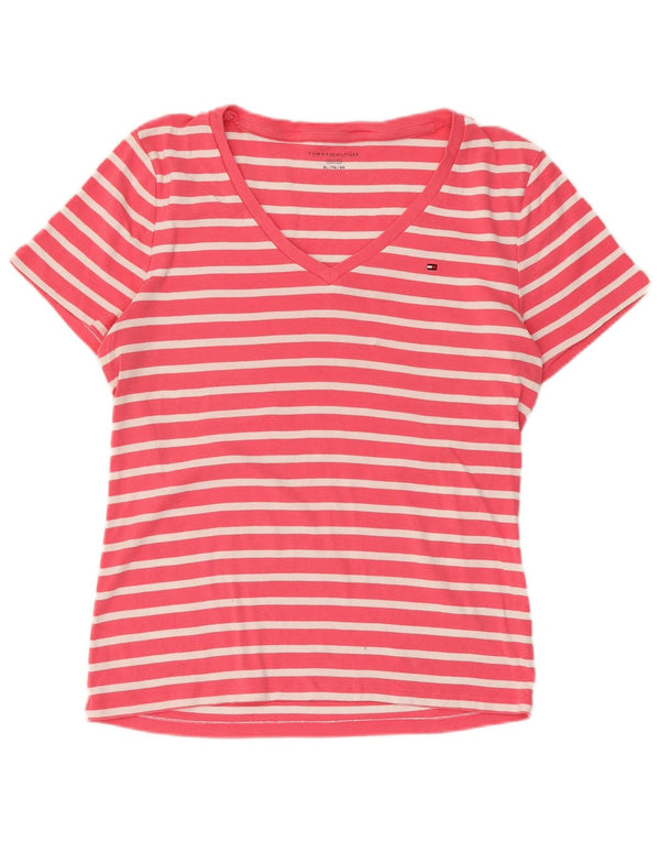 TOMMY HILFIGER T-shirt top til kvinder UK 18 XL Pink Stribet bomuld