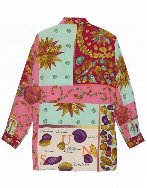 Vintage Kvinders Oversized Shirt Bluse UK 16 Large Multicolor Patchwork