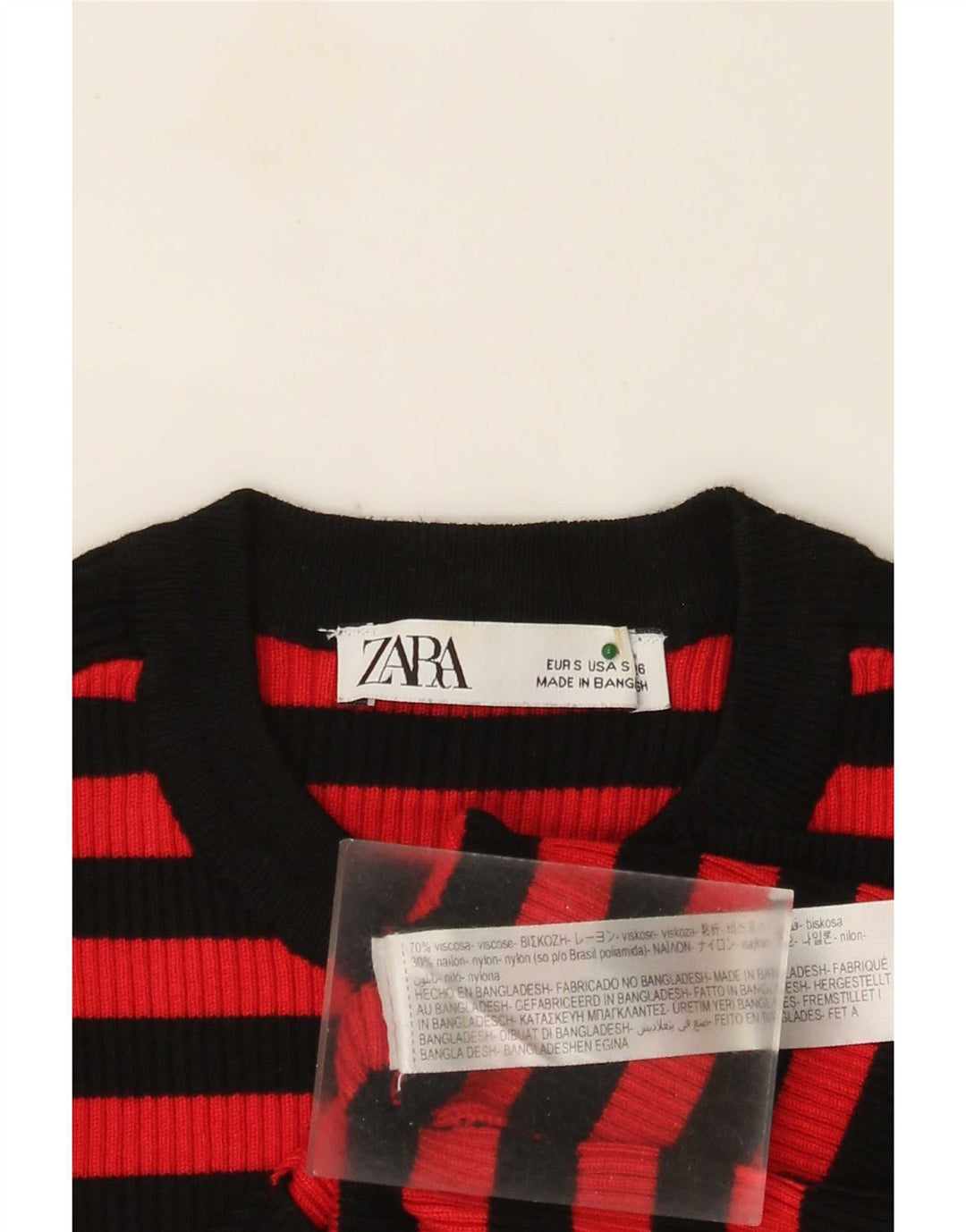 Zara Womens Crop Top Langærmet UK 8 Lille rødstribet viskose