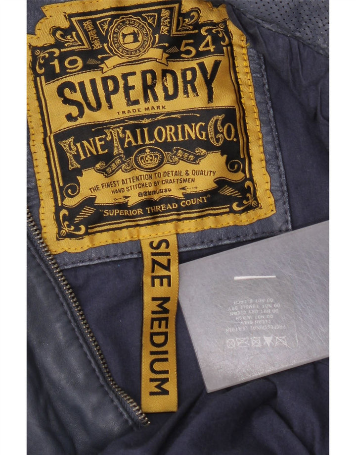 Superdry læderjakke med hætte til kvinder UK 14 Mellem marineblåt læder