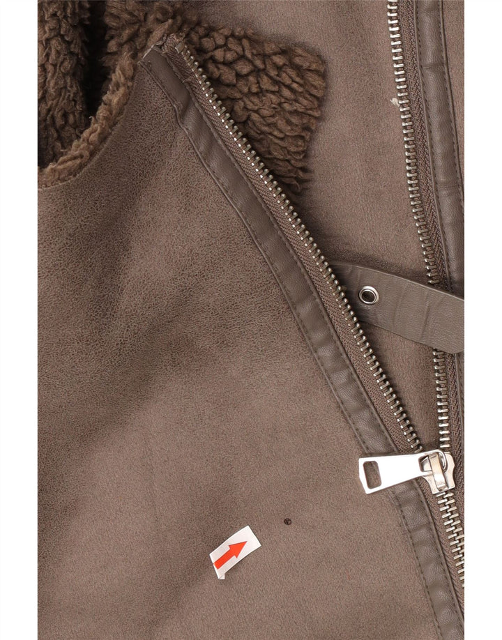 Zara Sherpa Oversized Biker Jacket UK 10 Small Brown