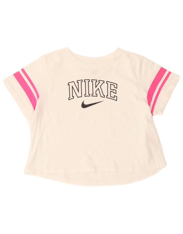 Nike Girls Crop Grafisk T-Shirt Top 12-13 år Stor hvid farveblok