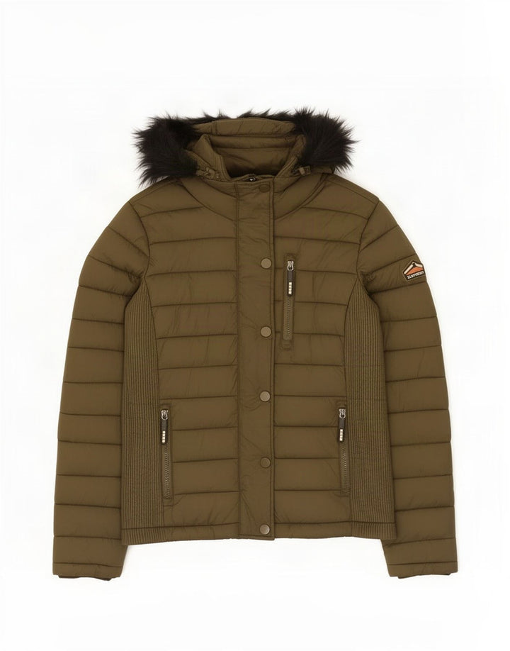 Superdry Polstret hættejakke til kvinder UK 14 Medium Khaki Nylon