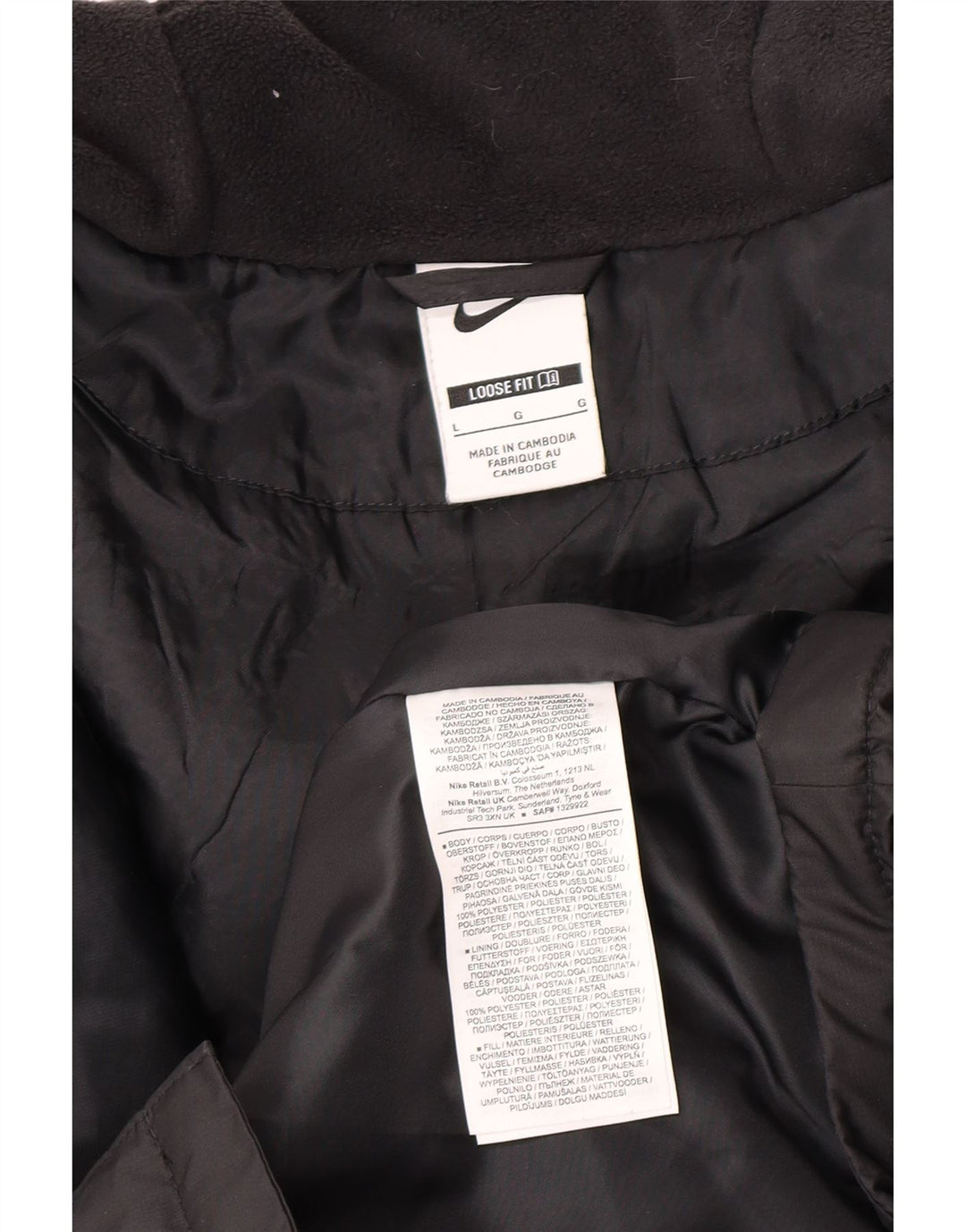 Nike Herre grafisk hættepolstret frakke UK 40 Stor sort polyester