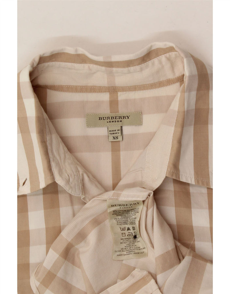 BURBERRY Womens Short Sleeve Shirt UK 6 XS Beige Check Cotton Vintage Burberry and Second-Hand Burberry from Messina Hembry 