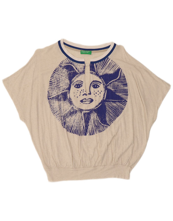 Benetton Womens Crop Batwing Bluse Top UK 14 Medium Off White
