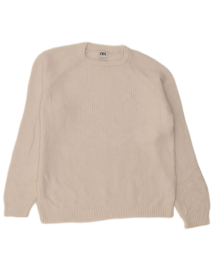 Zara Herre sweater med rund hals, lille hvid
