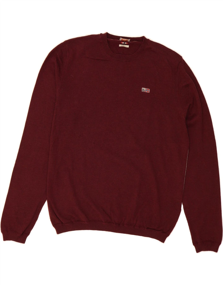 NAPAPIJRI Mens Crew Neck Jumper Sweater Large Maroon Wool Vintage Napapijri and Second-Hand Napapijri from Messina Hembry 