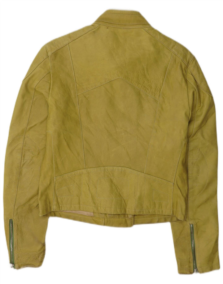 Vintage dame bikerjakke i læder UK 14 Stor gul