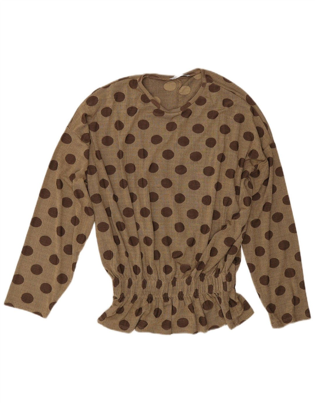 Zara Dame Langærmet Oversized Bluse Top UK 10 Small Khaki Polka Dot