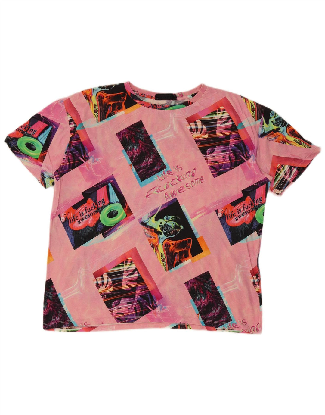 Desigual Dame Oversized grafisk T-shirt Top UK 10 Small Pink