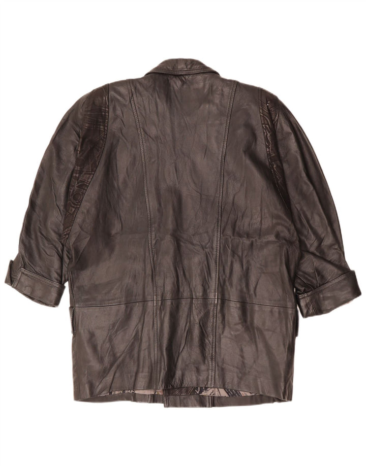 Vintage dobbeltradet oversize læderjakke til kvinder EU 40 Medium Sort