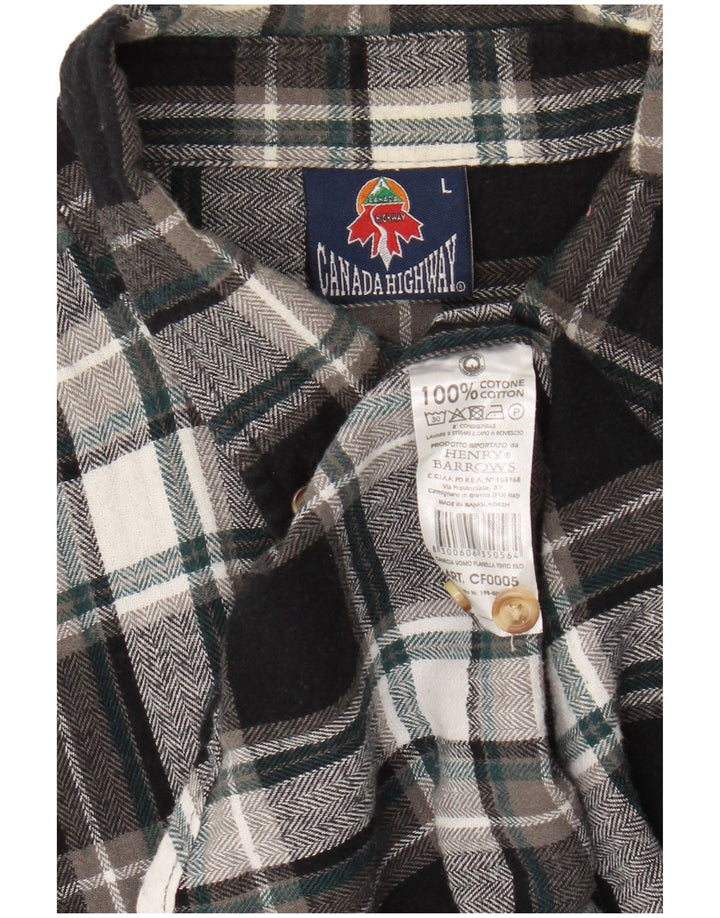 Vintage flannelskjorte til mænd, stor sort ternet bomuld