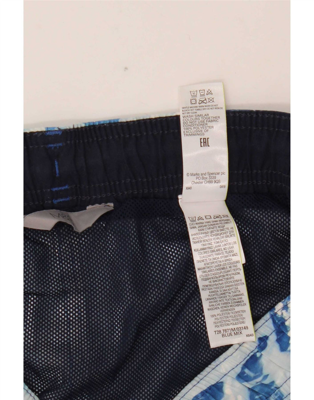 Marks & Spencer Badeshorts med abstrakt mønster til mænd, store blå polyester