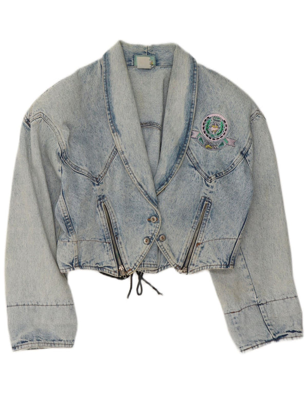 Vintage Dame Crop Denim Jacket UK 14 Medium Blue