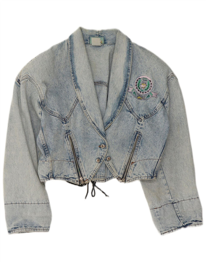 Vintage Dame Crop Denim Jacket UK 14 Medium Blue