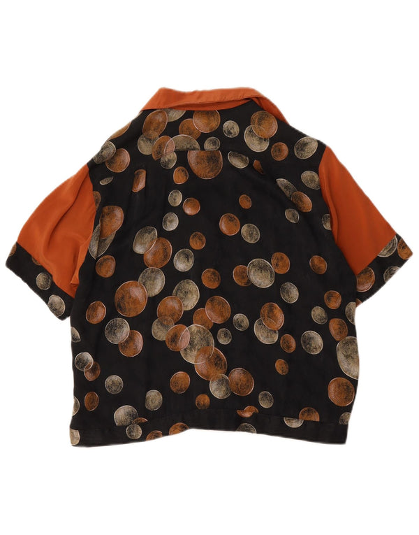 Vintage Dame Kortærmet Skjorte Bluse UK 16 Stor Sort Geometrisk