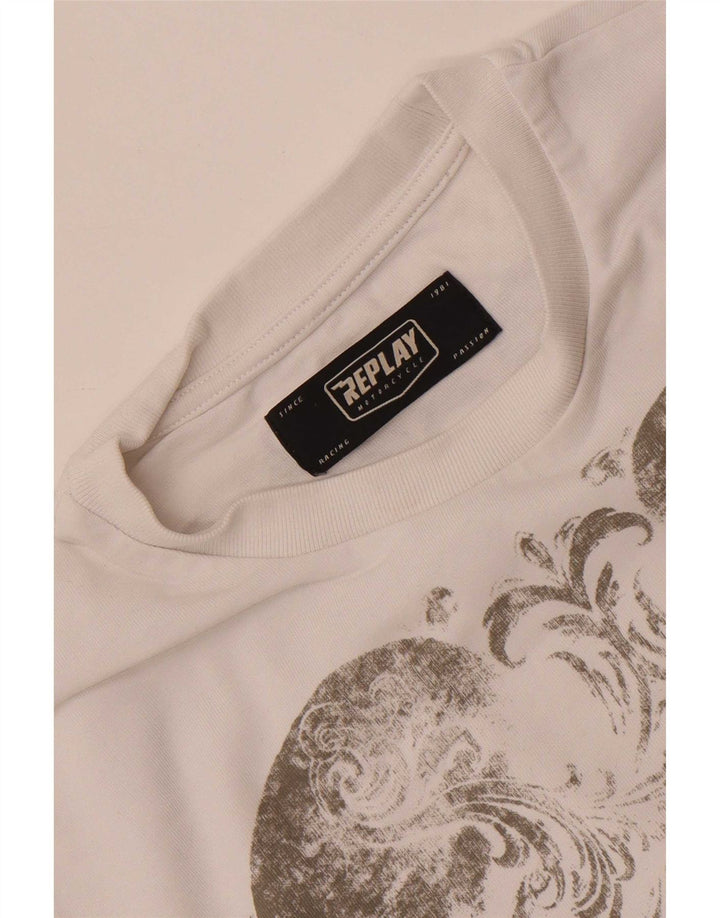 Replay Herre Grafisk T-Shirt Top Lille Hvid