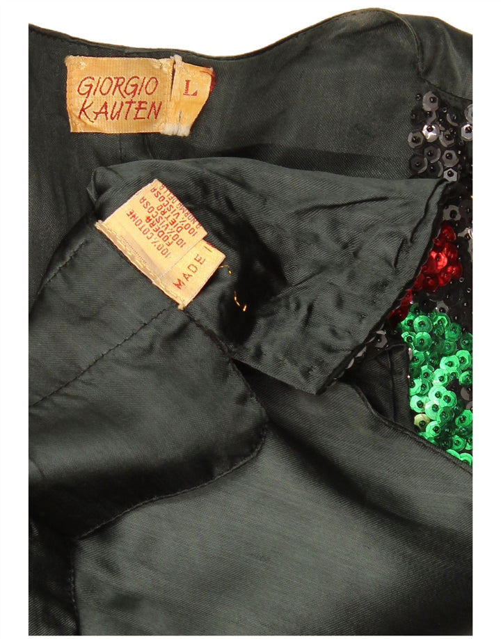 GIORGIO KAUTEN Dame pailletter vest UK 16 Stor sort blomstret bomuld